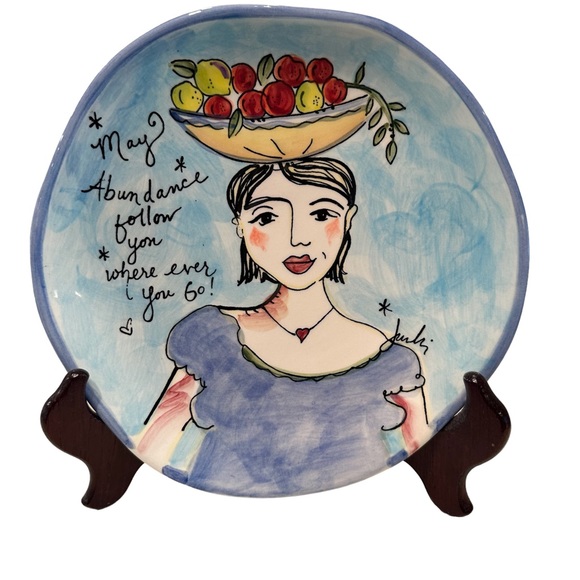 Julia Junkin Studio Abundance Pottery Decor Display Plate Signed 8” - Picture 3 of 4